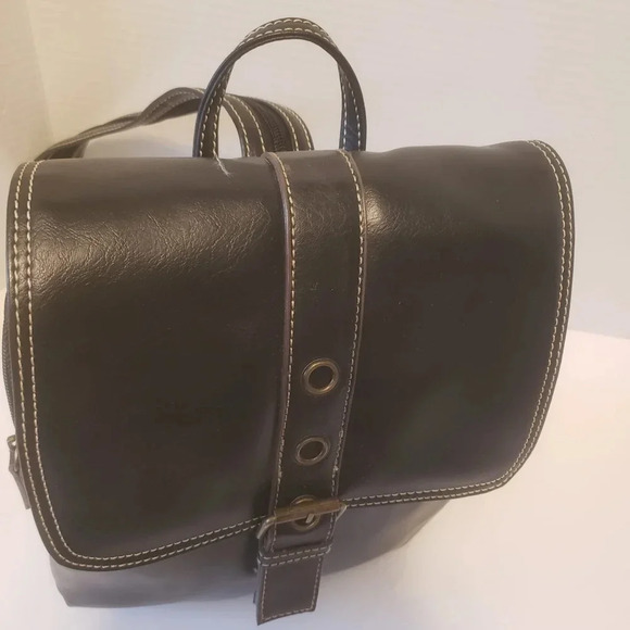 The Stone Black Faux Leather Womans Medium Mini  Backpack . - Picture 3 of 16